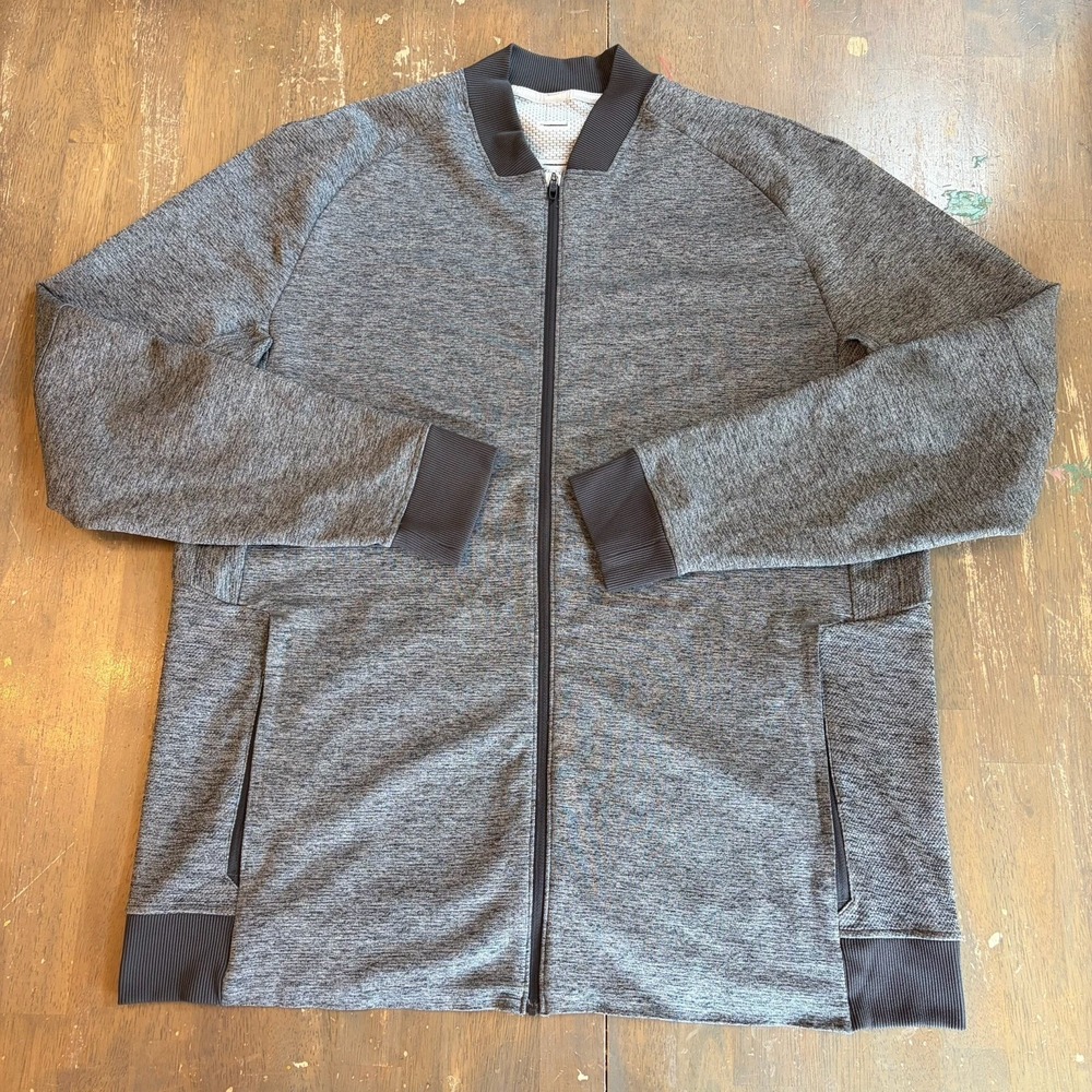 Lululemon Men's Graphite Gray Textures Tech Bomber Jacket Size XL Athleisure